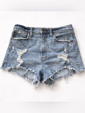 Abercrombie High Rise Mom Shorts Distressed Denim Frayed Hem Size 28